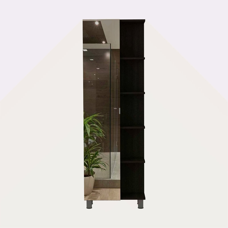 Armoire à linge à 5 tablettes avec miroir, Noir