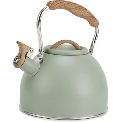 INSALER Vegoran 100 OZ / 3 Liter Whistling Tea Kettle Tea Pots for Stove Top Food Grade Stainless Steel with Wood Pattern Folding Handle -  CR12YPD