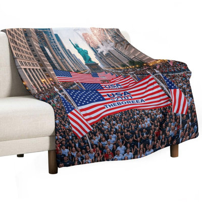 Jeté en flanelle de luxe imprimé à motif de drapeau des États-Unis avec motif à motif de drapeaux, douillet et doux pour le salon, canapé-lit, décoration intérieure