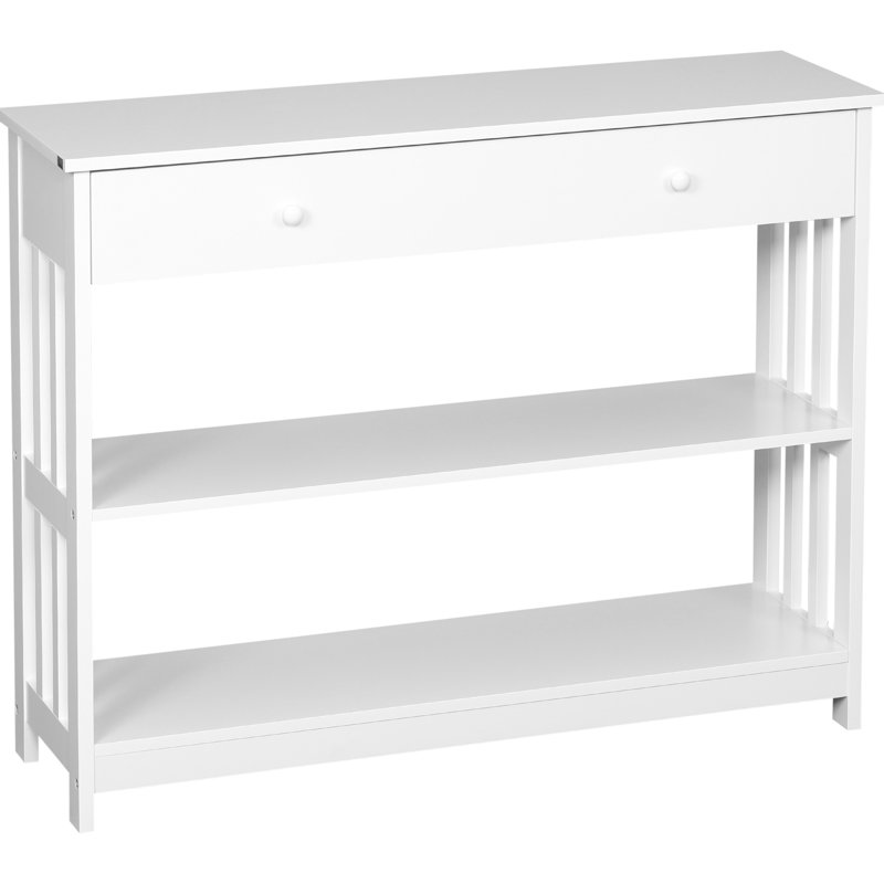 Console de couloir, rangement supplémentaire avec tiroir large et 2 tablettes, cadre à lattes en bois blanc pour un style moderne chic contemporain