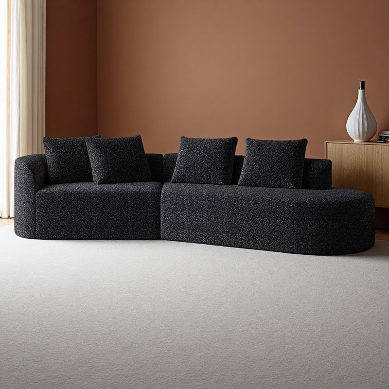 Canapé modulaire rembourré en chenille avec coussins Cniyah, Orienté à droite, Chenille noir