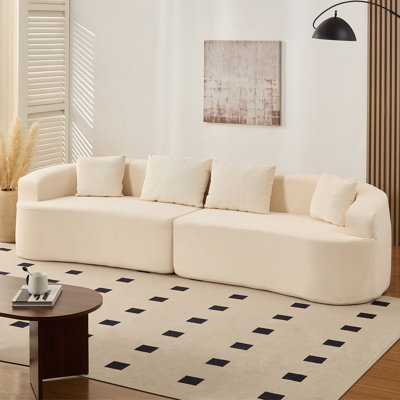 37" Compact Curved Loveseat with Chenille Fabric & 4 Pillows
