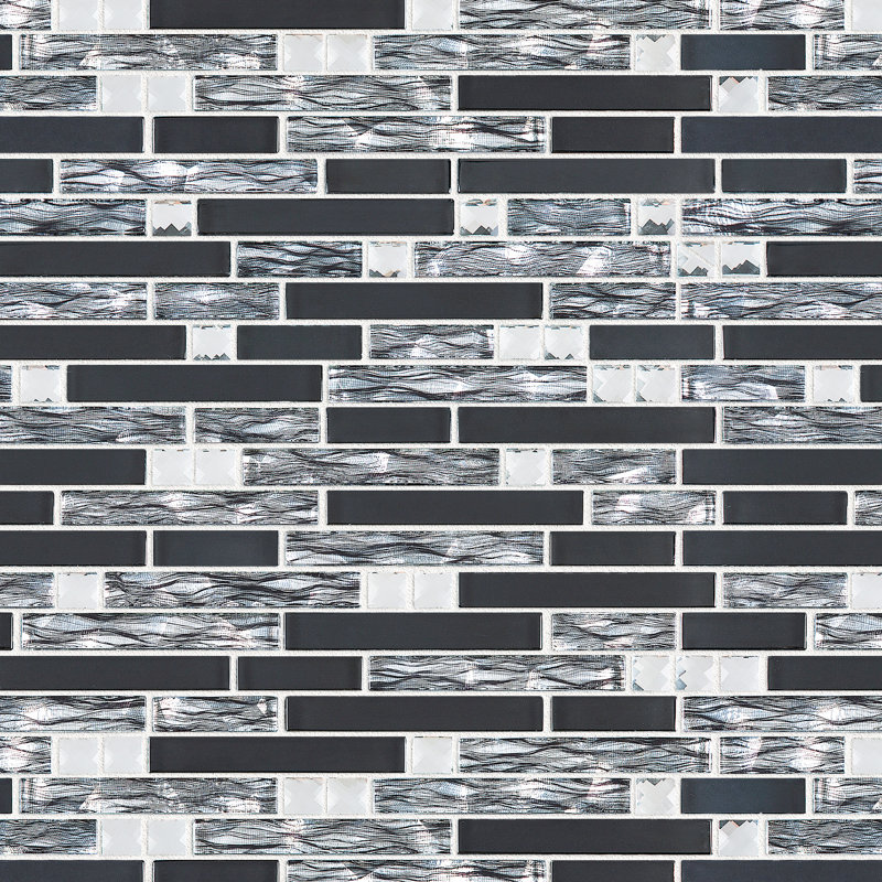 Diamond 11.82 in. x 11.82 in. Interlocking Glossy Glass Mosaic Tile, Black/Gray