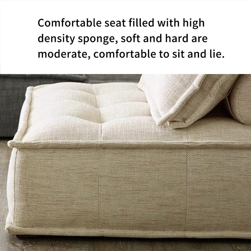Chaise longue en coton et lin avec appui-tête amovible, Beige gris