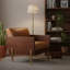 Fauteuil 31 po en cuir fleur brun et bois massif