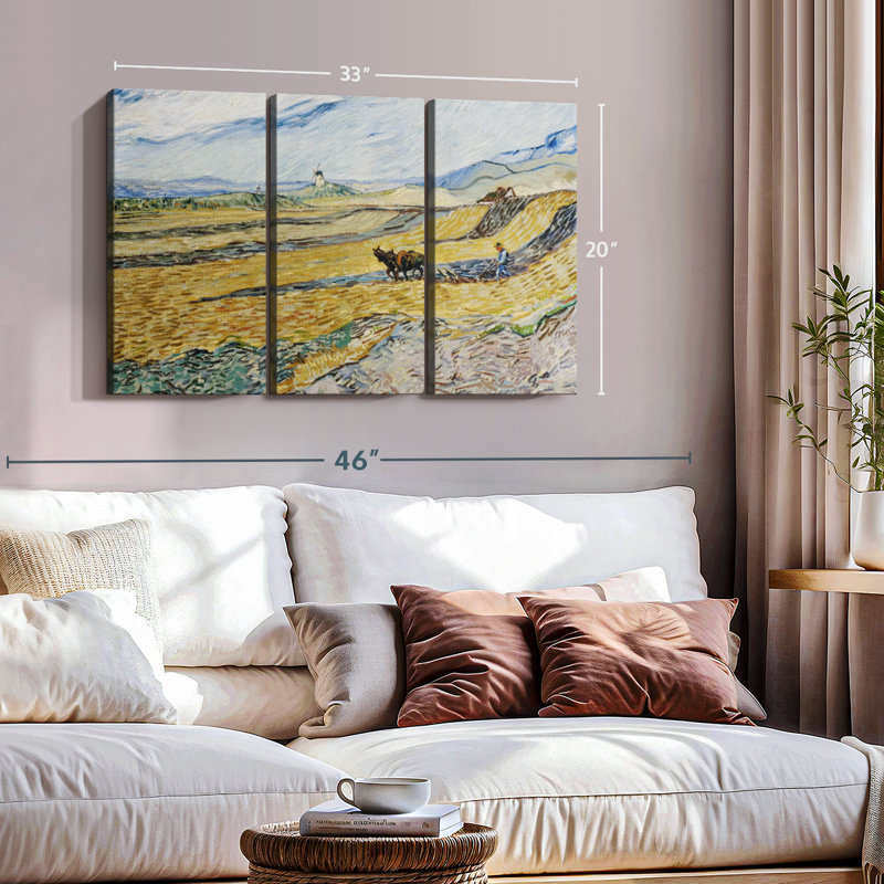 «Enclosed Field With Plowman», 3 pièces, H 20 po x l 33 po