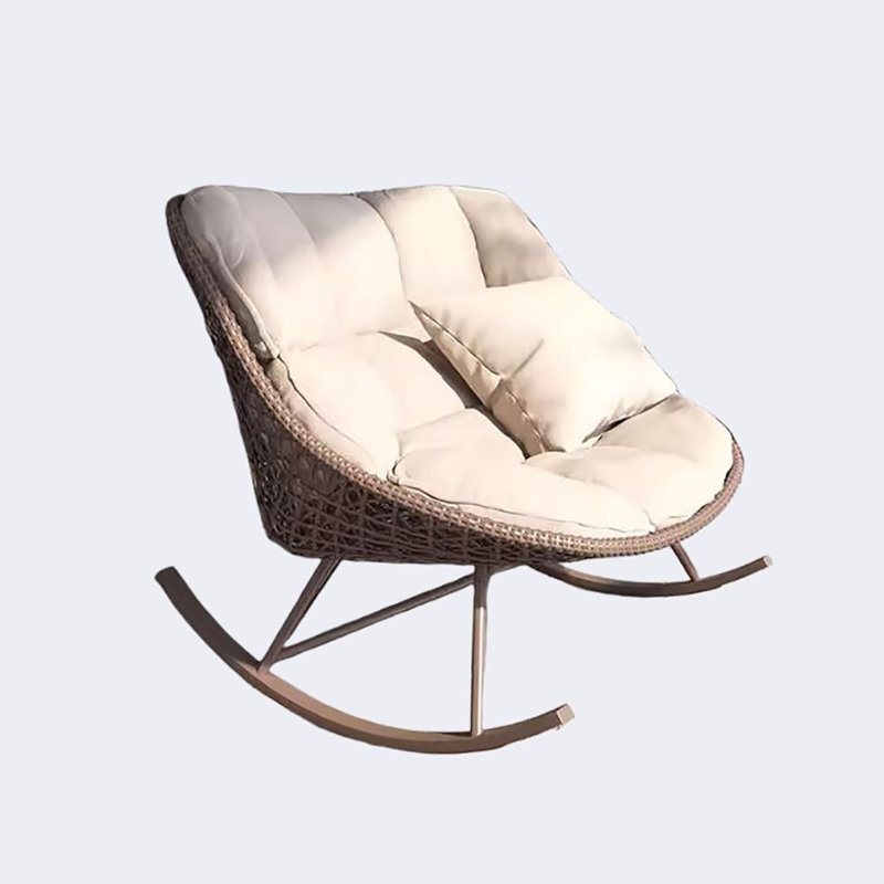 Chaise berçante décontractée simple et moderne, Blanc cassé, Brun
