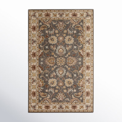 Arden Floral Handmade Tufted Wool Charcoal/Light Beige/Yellow Area Rug