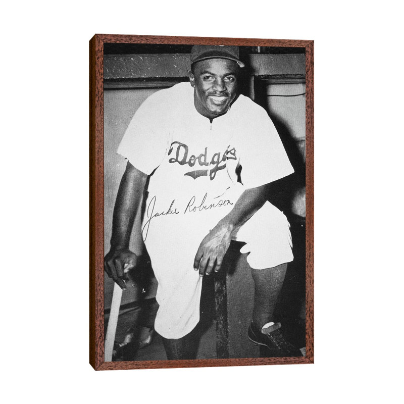 Jackie Robinson (1919-1972) - Print on Canvas, 101.6 cm H x 66.04 cm W, Classic Brown Wood Framed