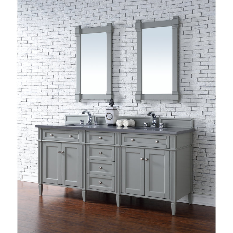 Meuble-lavabo double l 72 po Dussault, Gris urbain, Pierre de savon anthracite, 8 po