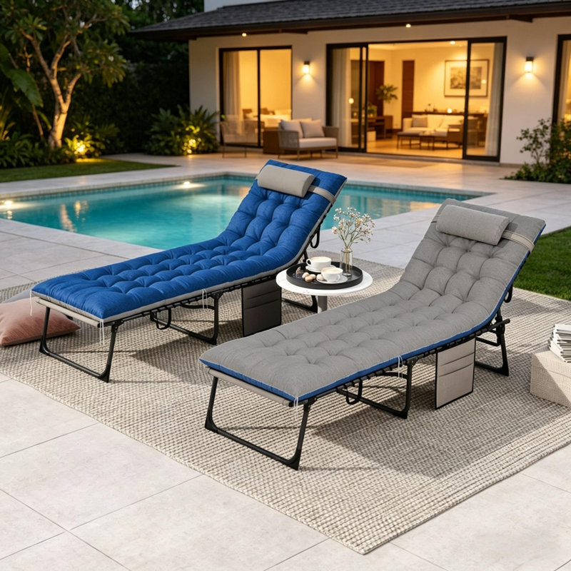 Chaises longues réglables pliantes pour la piscine, Bleu