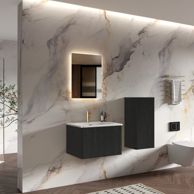 Alessandria Wall Mounted Single Bathroom Vanity with Ceramic Top with Side Cabinet 
