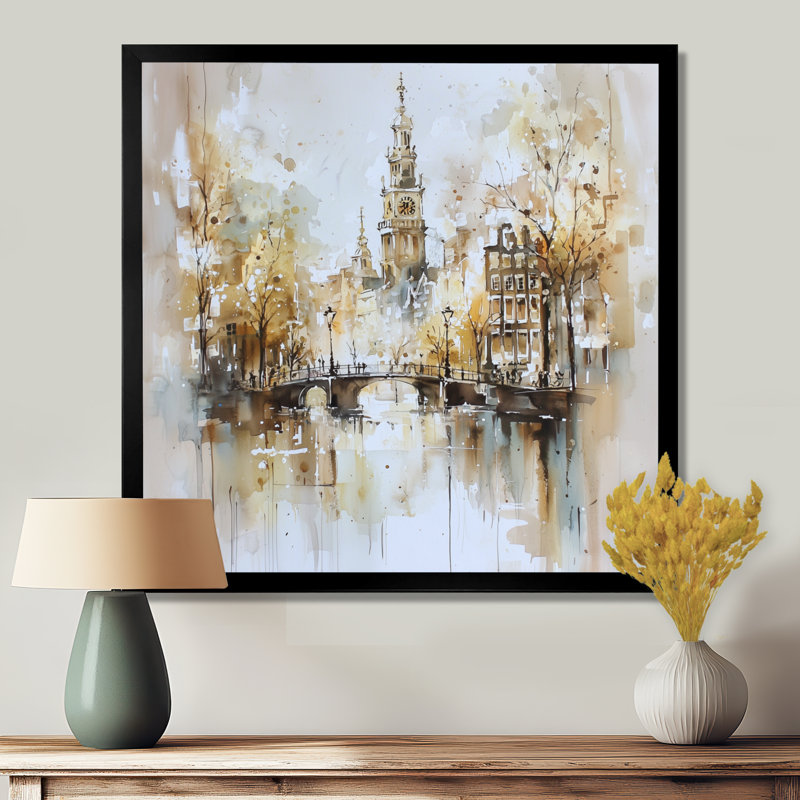 Watercolor Amsterdam Soft Dreamy Architecture I - Amsterdam Wall Art Living Room, H 16 po x l 16 po, Reproduction encadrée