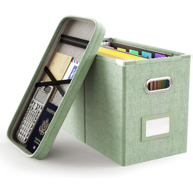 File Organizer Box With Lid, Hanging Filing File Box With Mesh Pocket, Document Organizer Box For Letter Files, Portable Storage Box