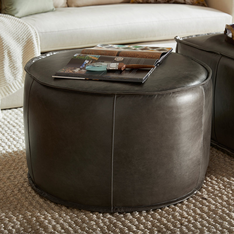 Lusso Round Leather Pouf