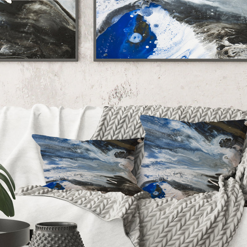 Coussin décoratif en marbre noir, blanc et bleu Art Uinivers