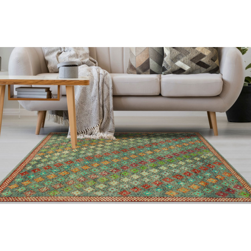 One-of-a-Kind 5' x 6'5" New Age Rectangle Wool Area Rug in Blue and Red