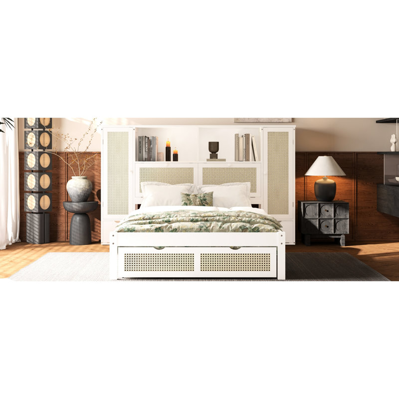 Lit simple blanc avec formats de rangement saisissants - 2 casiers, tiroir, support de tête de lit, Blanc