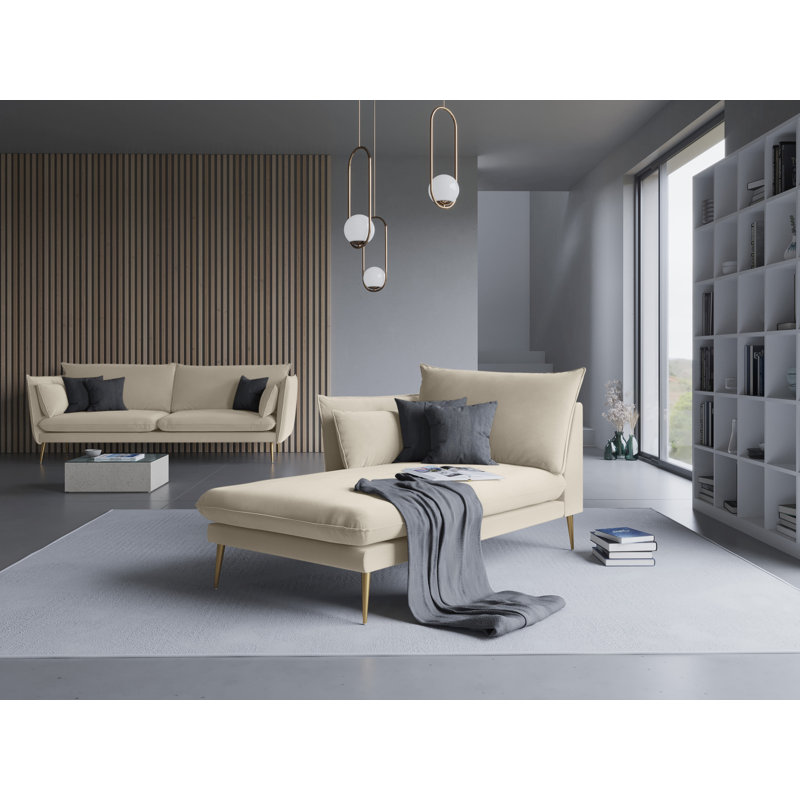 Adoraim Velvet Chaise Lounge, Beige, Gold, Left-Arm Chaise