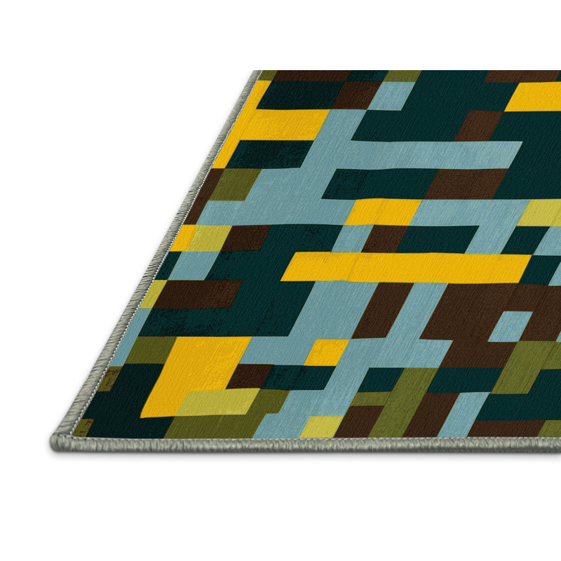 Bordered Blocks Rug, Rectangle 3' x 5'