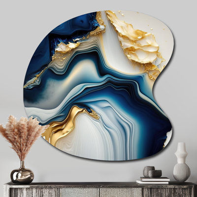 «Abstract Geode Gold and Blue Marble II», art mural asymétrique en métal, impression unique