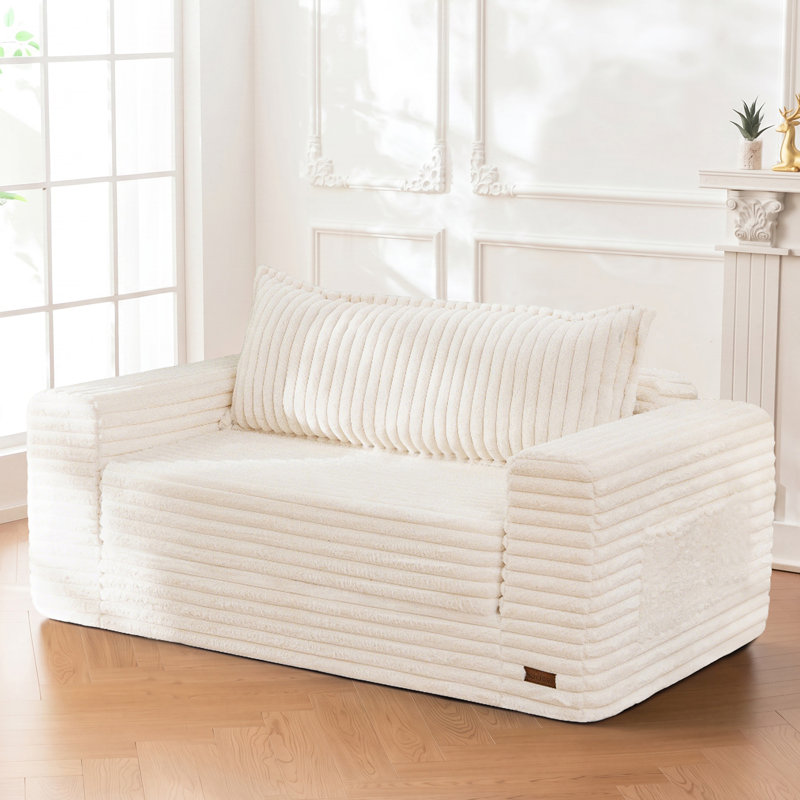 Bean Bag sofa, 3-in-1 Floor Loveseat Sofa, Polyester Beige