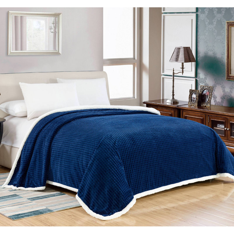  Couverture sherpa réversible Lush Elegance, Bleu marine, Grand