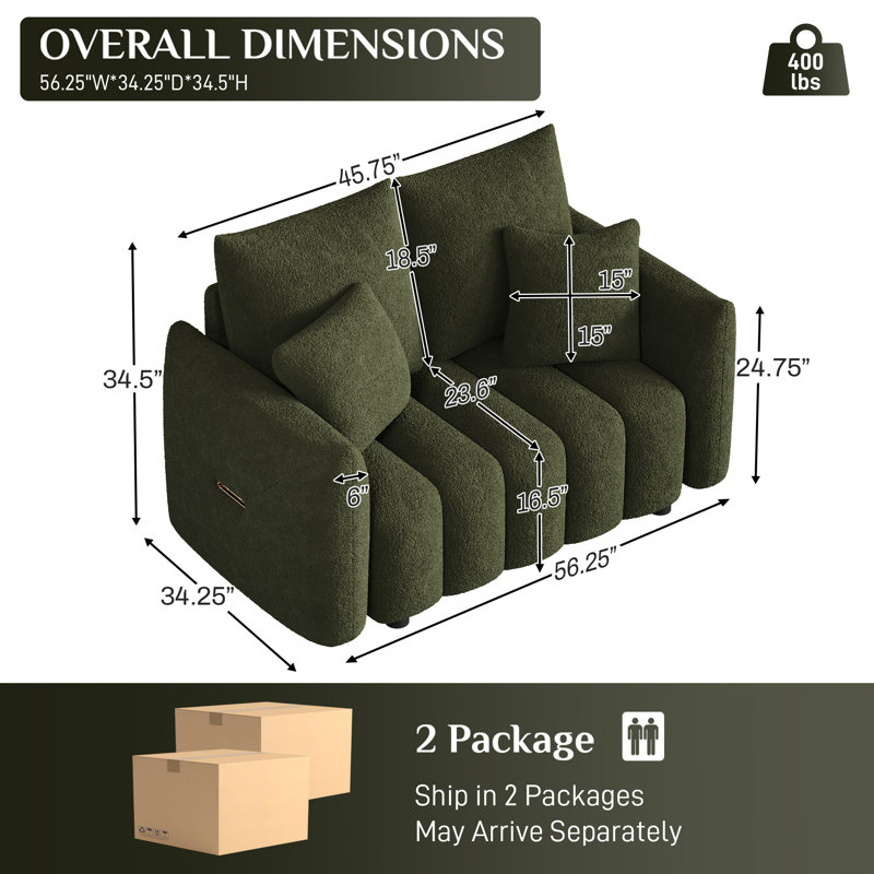 58" Teddy Fabric Upholstered Loveseat, Olive Green