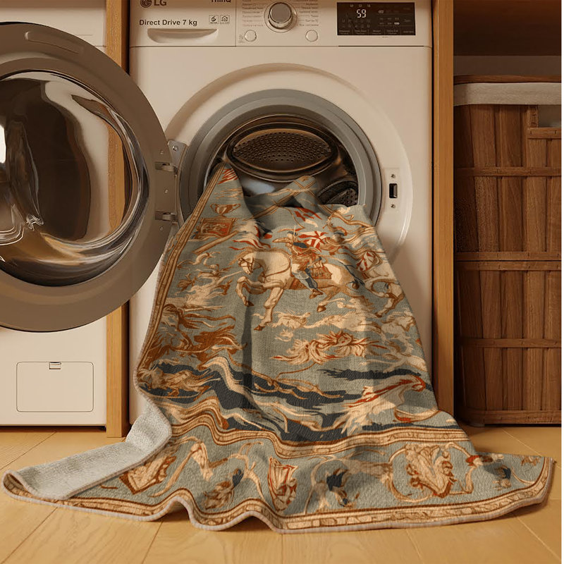 Tapis beige français lavable à la machine, Rond 6 pi