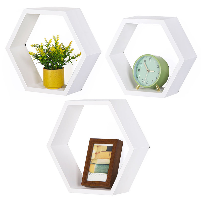 Jhosep 3 Piece Hexagon Floating Shelf, White