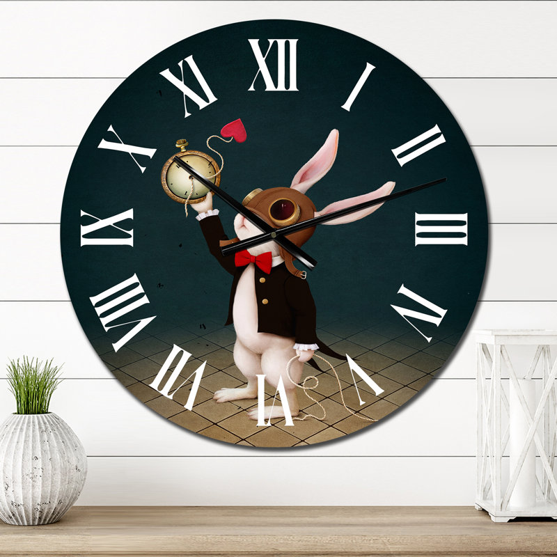 Lapin blanc Alice au pays des merveilles I - Horloge murale pour enfants, Médium