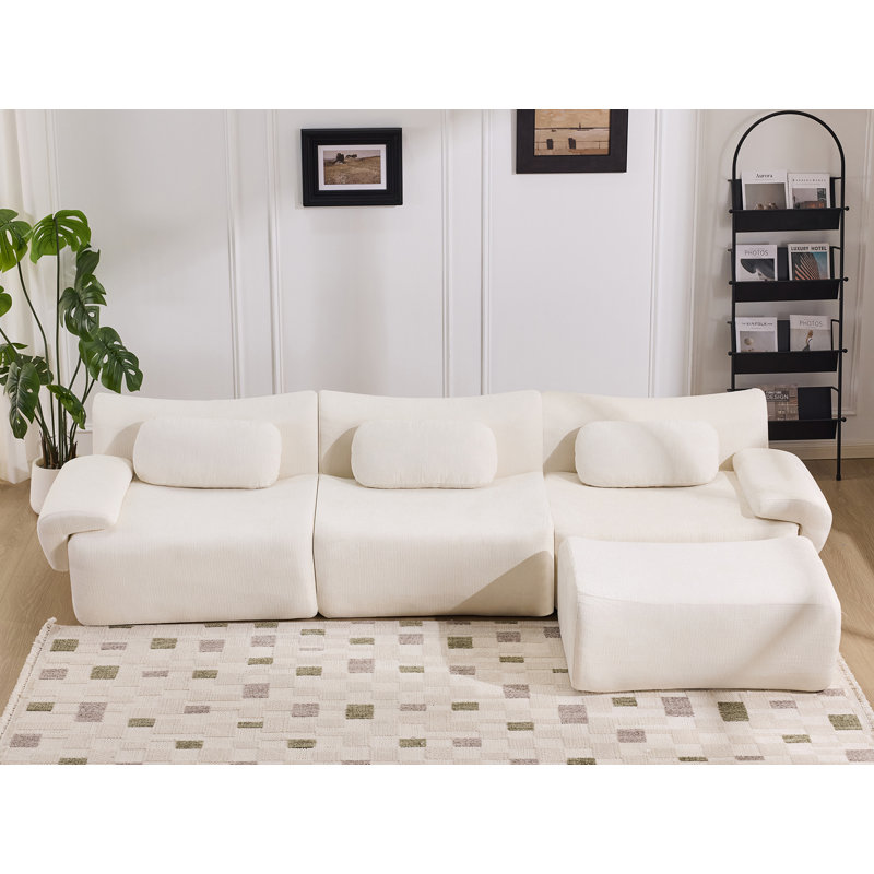 107" L-Shaped Sectional, No Assembly Required, White Chenille