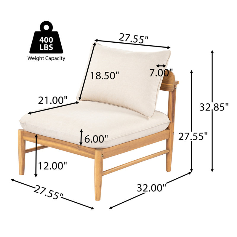 Canapé d'extérieur en bois d'acacia Terassi, finition teck clair avec coussin beige