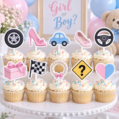Décorations pour cupcakes « Roues ou Talons », décoration pour fête de révélation du sexe, lot de 10 décorations en carton