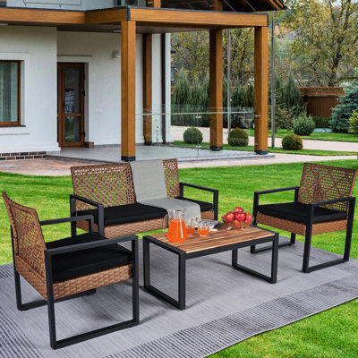 Outdoor Balcony Patio 4: Wood, Seating, Design Backyard Seating Table, Brown , Cushions