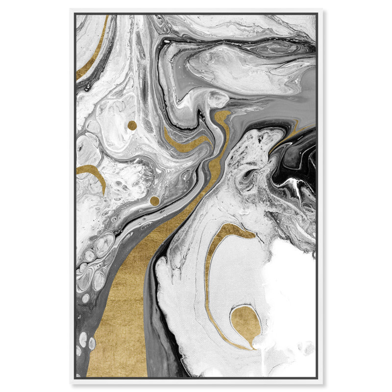 «Dark Cosmos, Water Marble Texture», impression sur toile, Toile avec cadre blanc, H 24 po x l 16 po
