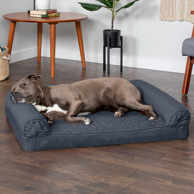 Large Iron Gray Quilted Orthopedic Foam Sofa Pet Bed