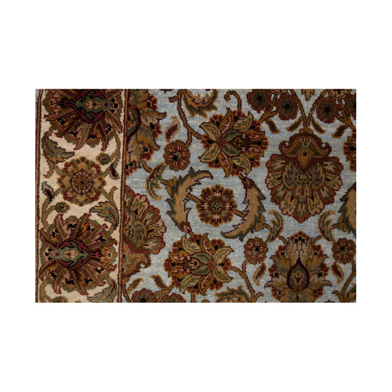 Tapis bleu clair et ivoire noué à la main de haute qualité
