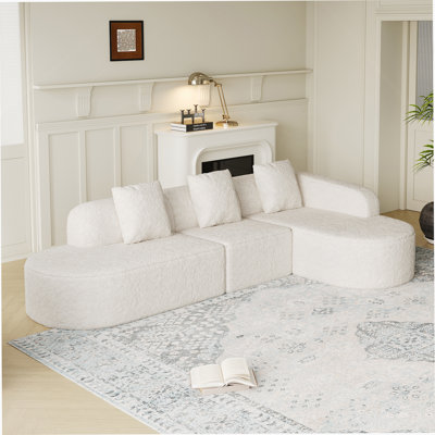 Canapé modulaire incurvé en L de 111,8 po avec tissu texturé litchi et trois coussins pour un confort et un style améliorés