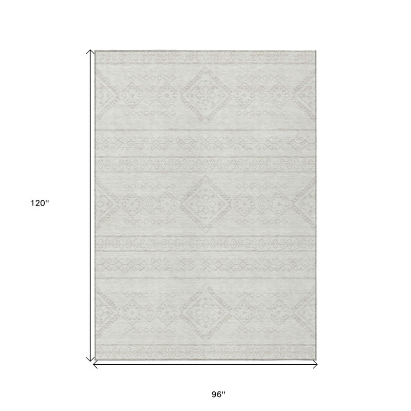 Tapis intérieur / extérieur lavable 8 pi x 10 pi ivoire et argenté Southwestern