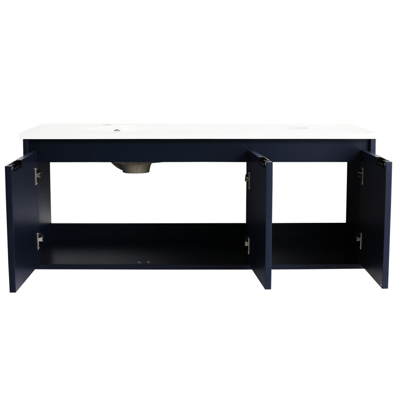 Armoire de salle de bain 48 po sans lavabo pour petite baignoire - charnière de porte à fermeture en douceur, rangement mural en contreplaqué bleu marine avec compartiment spacieux pour meuble-lavabo de 48 po