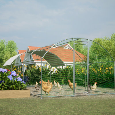 Waterproof Metal Chicken Run House. Spacious For Outdoor Yard Farm Use. 9.84'X19.68'X6.56'. Lockable Door. Cover. Walk-In Design. Galvanized Steel Large Run, & Cover, Use, 9.84'X19.68'X6.56', Stable