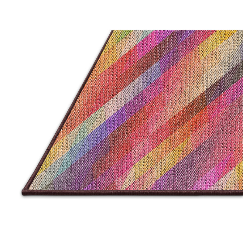 Tapis bleu/rose/jaune à motif, Rectangle 4 pi x 6 pi