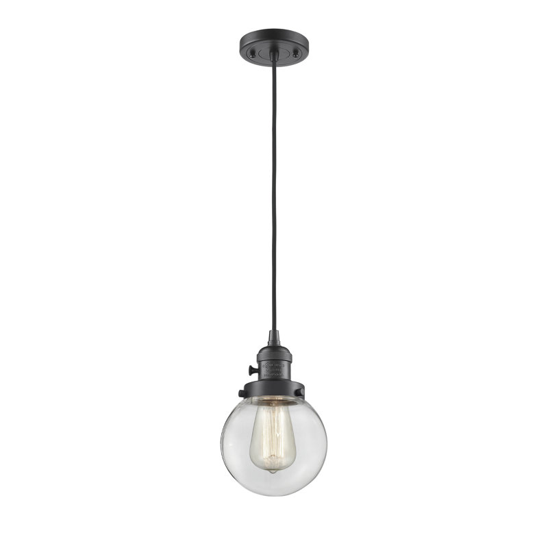 Luminaire suspendu sphère 1 lumière Lorri, H 129,25 po x l 6 po x P 6 po, Clair, Bronze frotté à l'huile