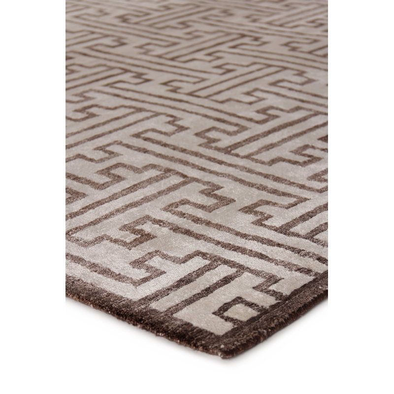 Bamboo Silk Wool Geometric Area Rug, Rectangle 6' x 9'