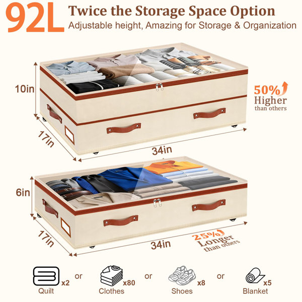 Rebrilliant Under Bed Storage With Wheels, Height Adjustable Underbed ...