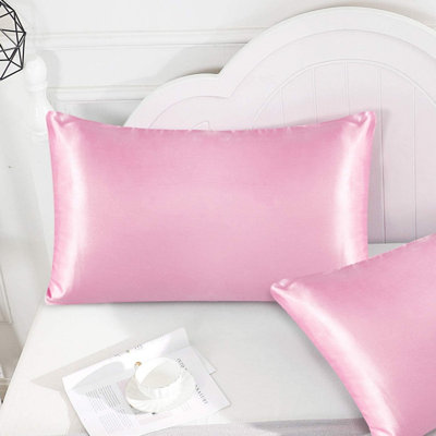 Set of 2 Satin Silk Pillowcases for Skin and Hair, Satin Pillow Cases for Women with Envelope Closure, Soft Breathable Smooth Cooling Silk Pillow Covers for Gifts, Pink 51*66cm