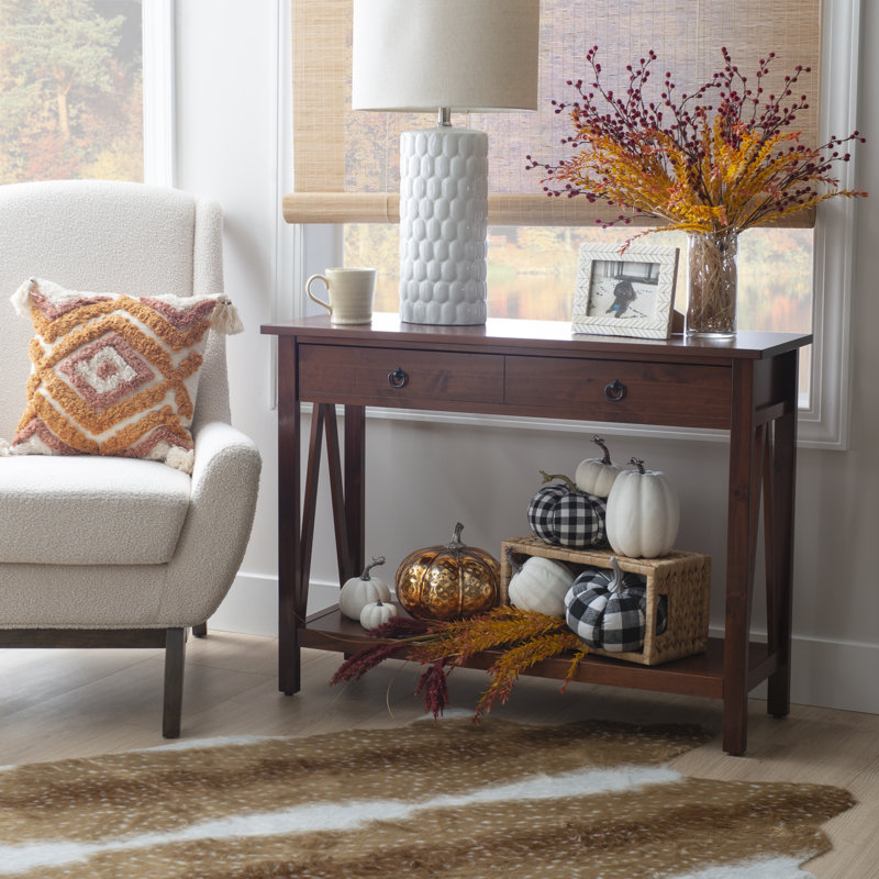20" Solid Wood One Shelf Console Table With One Drawer, Brown