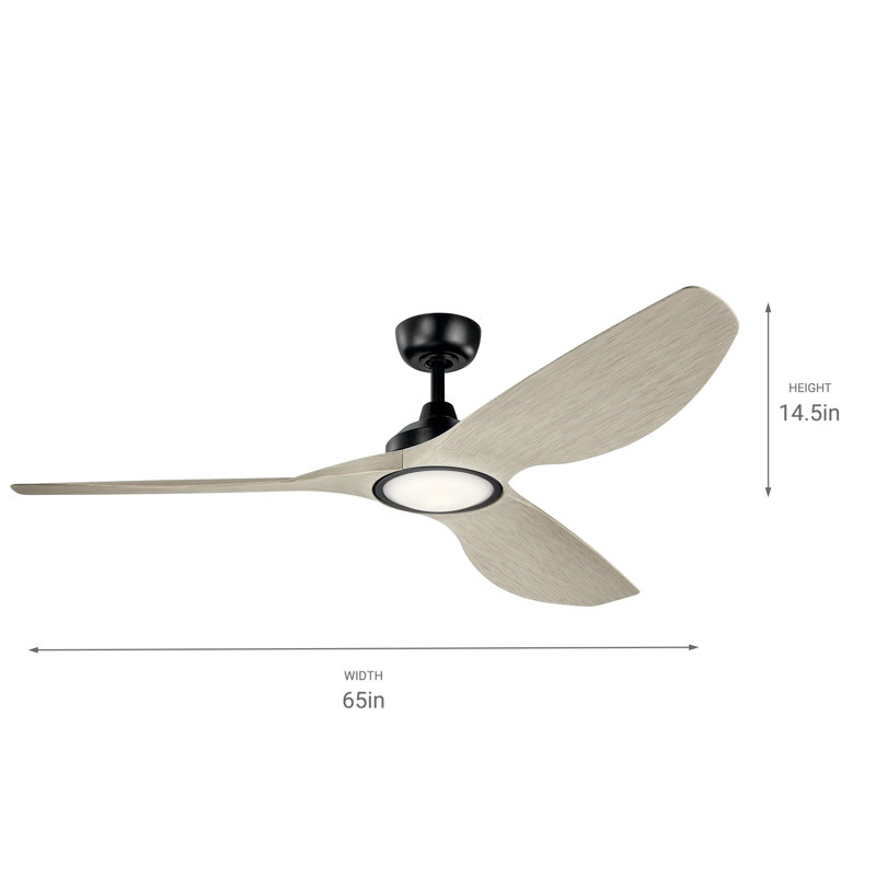 Kichler Imari 65" 3 - Blade LED Propeller Ceiling Fan with Wall Control and Light Kit Included, Satin Black