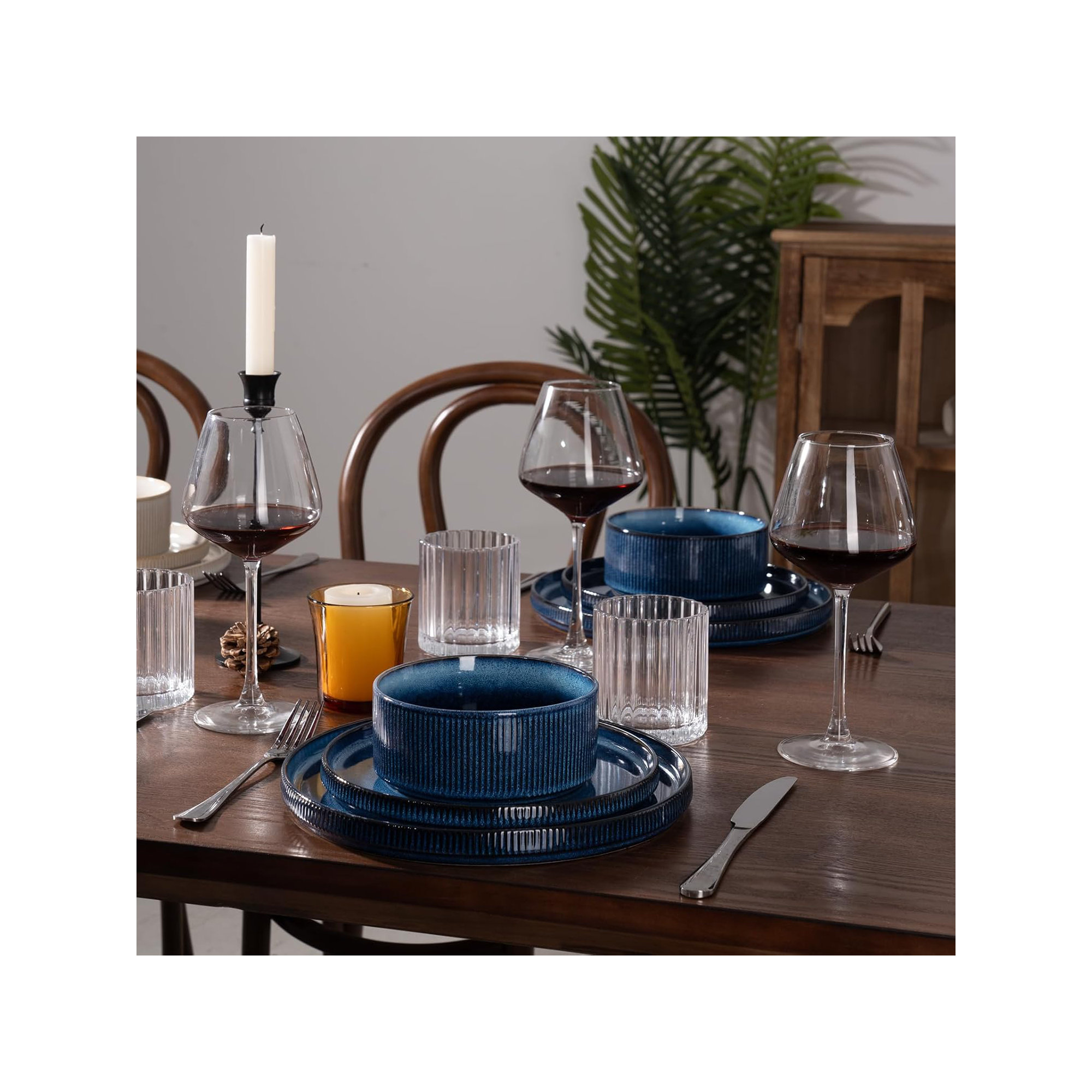 Stoneware Dinnerware Set, Service for 4, Nebulas Blue